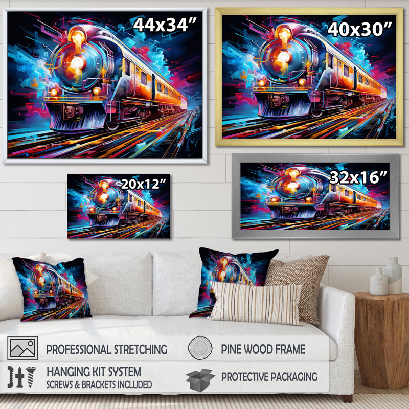 Abstract Train Electric Rhythms - Transportation Canvas Wall Art, Cadre photo noir, H 30 po x l 40 po x P 1,5 po
