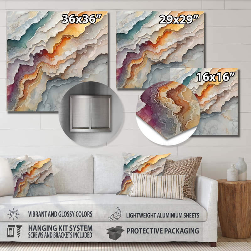 Éternelle balance de marbre dans les tons de terre II - impression d'art moderne en métal, décoration murale moderne en métal marbré