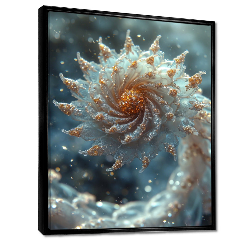 Winter Magic Curl - art mural fractal, Cadre flottant noir, H 32 po x l 24 po x P 1 po