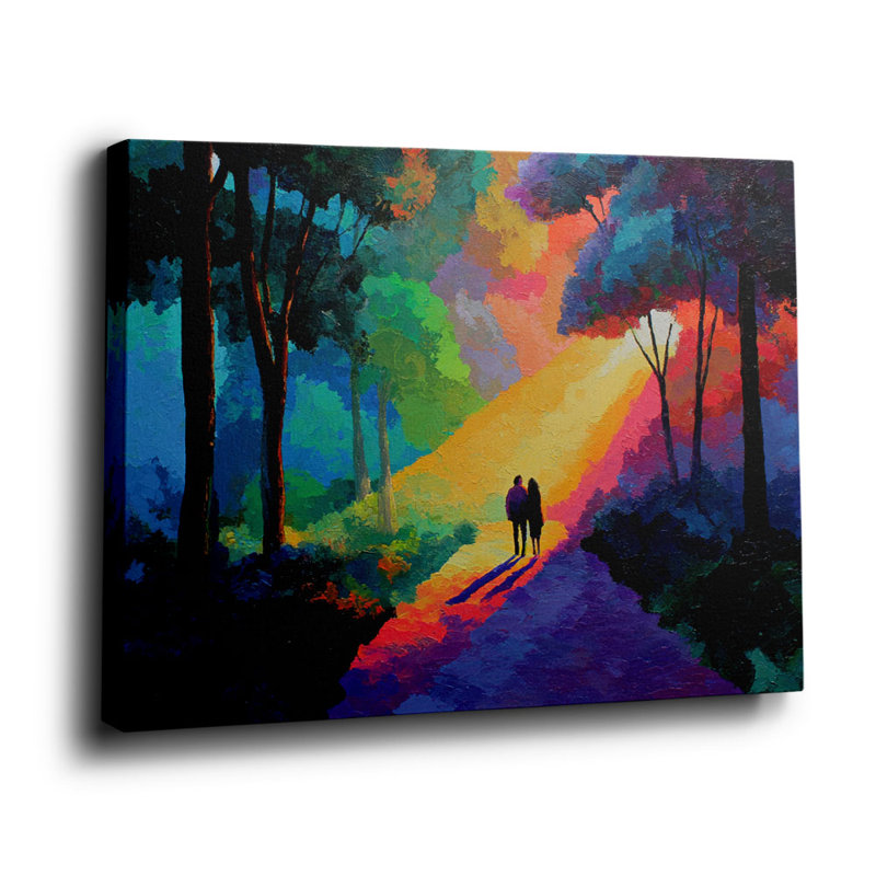 Sunlit Rainbow Forest Couple, art mural sur toile tendue romantique, 40 * 30 pouces (100 * 75 * 2cm)