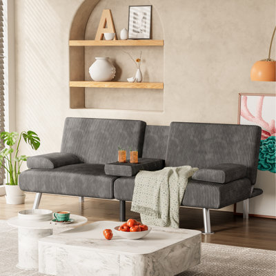 Chanet 65"W Modern Retro Corduroy Convertible Upholstered Reclining Sofa with Cup Holder