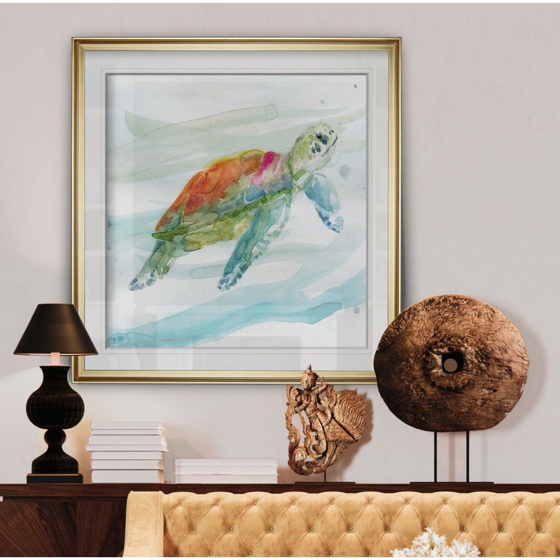 « turtle tropiques i », peinture, H 16 po x l 16 po x p 2 po, Cadre doré
