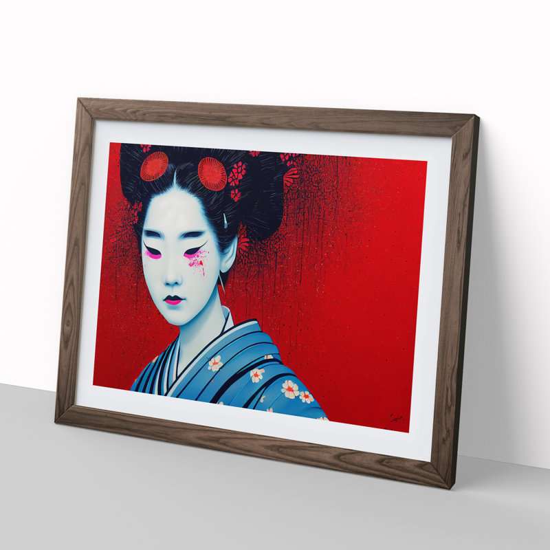 XH1022-6624X Geisha Vol.1 Abstract - Single Picture Frame Painting, 25cm H x 34cm W x 2cm D, Walnut