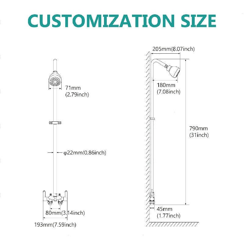 Outdoor Shower Kit 3-Inch Center 2-Handle Chrome SUS304 Shower Pipe Dual-Handle Hot And Cold Control Reversible Inlets