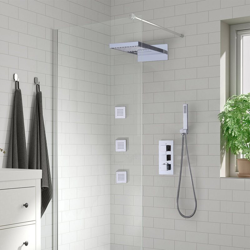 Système de douche mural complet avec valve thermostatique, Chrome poli