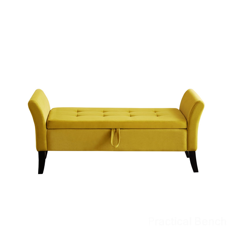 Velvet Upholstered Storage Bench, Olive Green