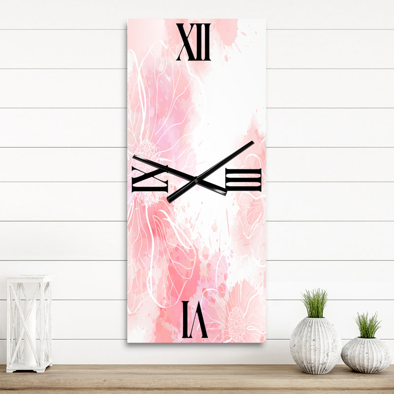 Abstrait fleurs roses abstraites I - horloge murale moderne, Grand