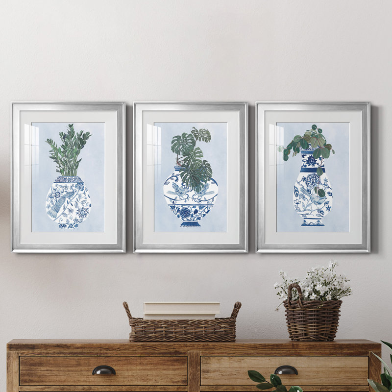 «Moonlight Vase I», reproduction encadrée de qualité supérieure - prête à être accrochée, H 24,5 po x l 55,5 po x P 1 po