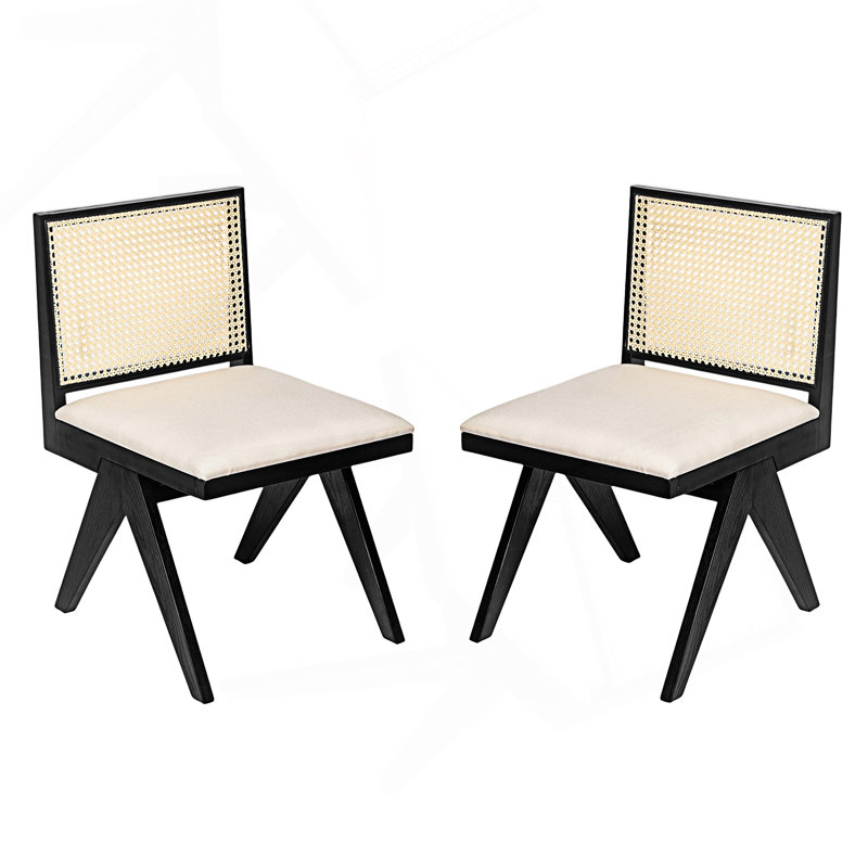Ensemble de 2 chaises de salle à manger, chaises d'appoint rembourrées Cane, Gris, Noir