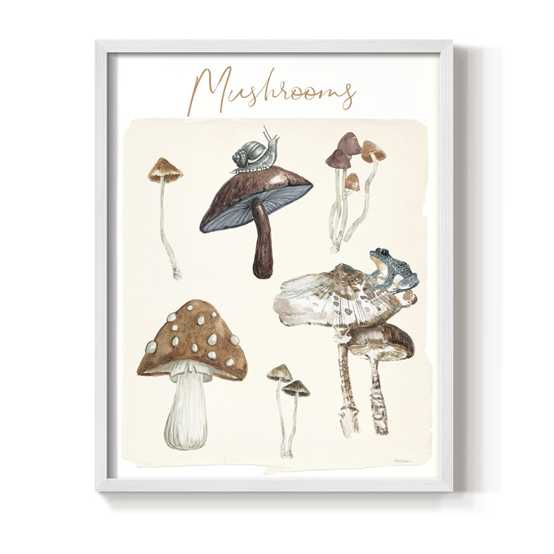 Tableau de champignon, reproduction encadrée - bois massif, H 11 po x l 9 po, Blanc