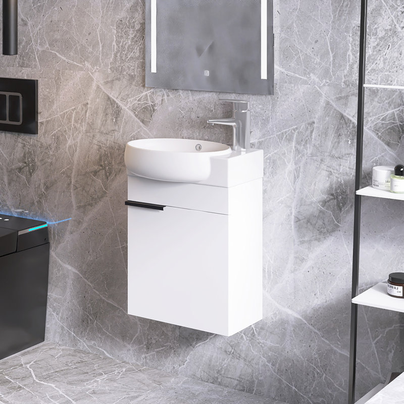 Morfou 17'' Single Bathroom Vanity with Ceramic Top, Gloss White