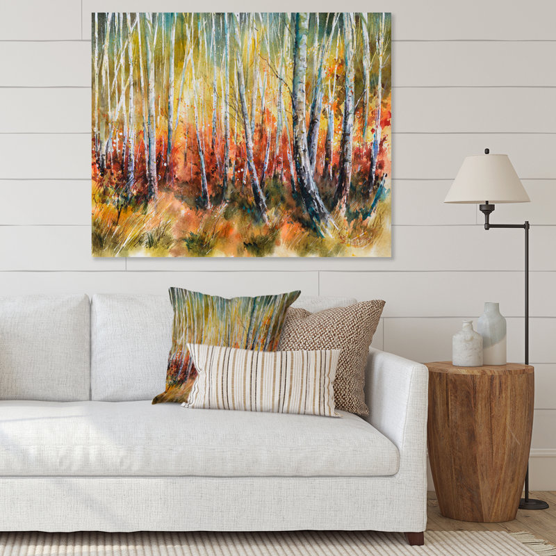 «White Birches in Dense Autumn Forest», reproduction sur toile, Toile tendue, H 30 po x l 40 po x P 1,5 po