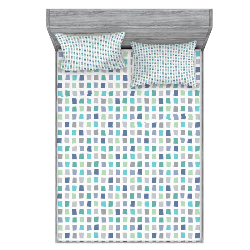 Minimalist Microfiber Patterned Fitted Sheet, Queen Fitted Sheet with 2 Pillowcases