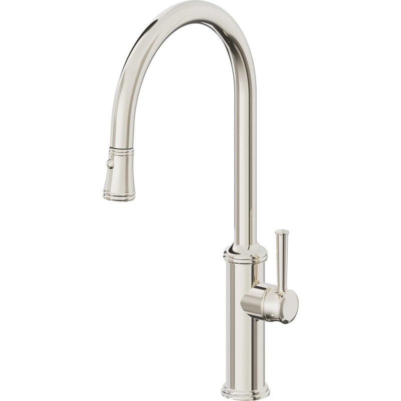 Davoli Pull-Down Kitchen Faucet with Button Sprayer - High Arc Spout, Polished Nickel