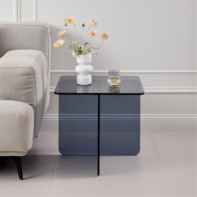 Tempered Glass Sidetable, Small Tea Table, Grey Night Stand Tempered Glass Sofa Table