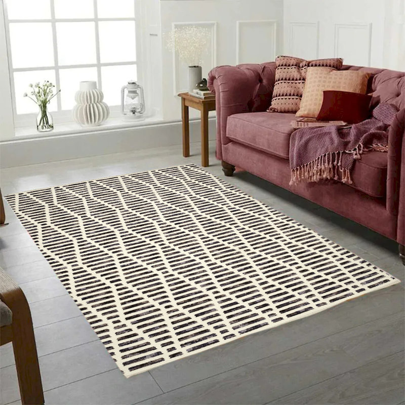 5''3" X 7''3" Essaouira Ivory And Grey Patterned, Rectangle 8' x 10'