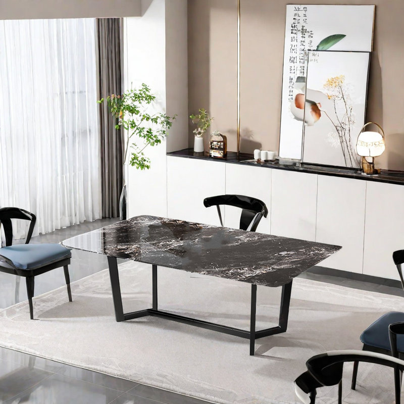 Marquila Stone Top Dining Table, Black, 29.5"H x 70.8"L x 35.4"W
