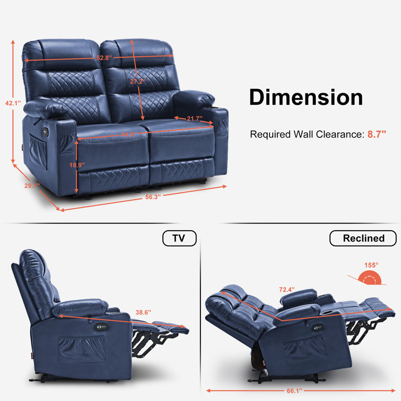 Latitude Run Electric Reclining Loveseat, Marine
