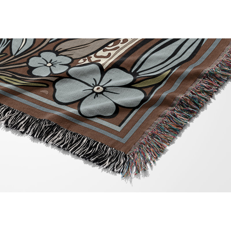 Jeté en mélange de coton Lim Elephant, Beige / bleu / blanc cassé, L 80 po x l 60 po