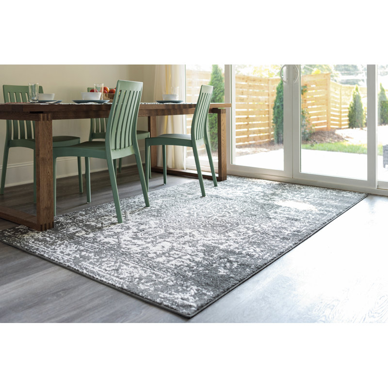 Tapis oriental gris foncé Edelie, Rectangle 7 pi 10 po x 10 pi