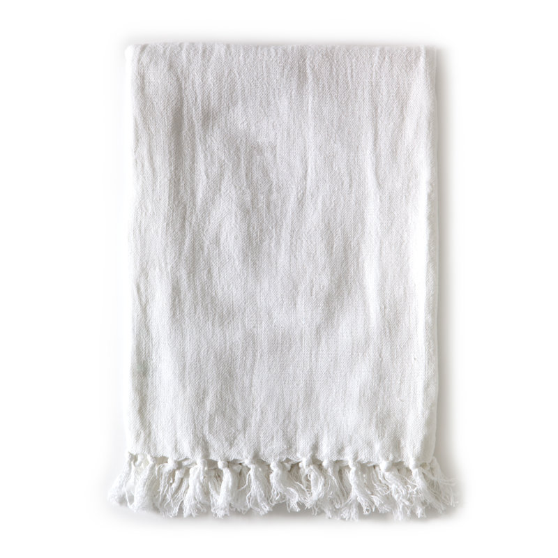 Indigo Montauk King-Size Heavy Linen Throw Blanket with Knotted Fray Edges
