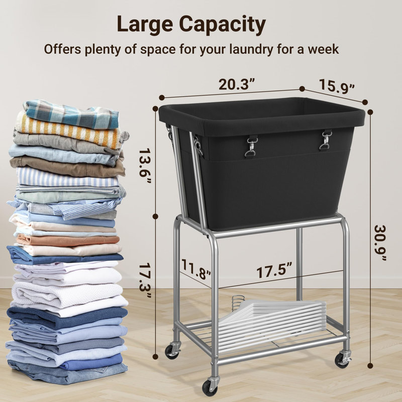 Rolling Laundry Hamper with Wheels, Laundry Cart with Removable Bag, Black