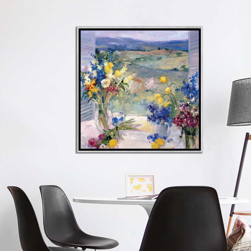 «Tuscany Floral» par Allayn Stevens, reproduction d'art, H 37 po x l 37 po x P 1,5 po, Toile avec cadre argenté