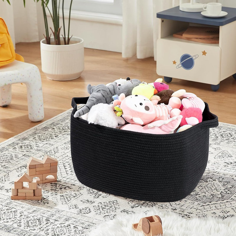 Paniers de rangement noirs tissés - Bacs de rangement rectangulaires pour jouets, serviettes et linge | Rangement pour couverture de salon | Noir