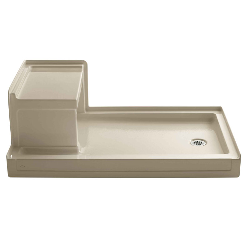 Tresham 60" x 36" Single Threshold Right-Hand Drain Shower Base with Integral Left-Hand Seat, Mexican Sand