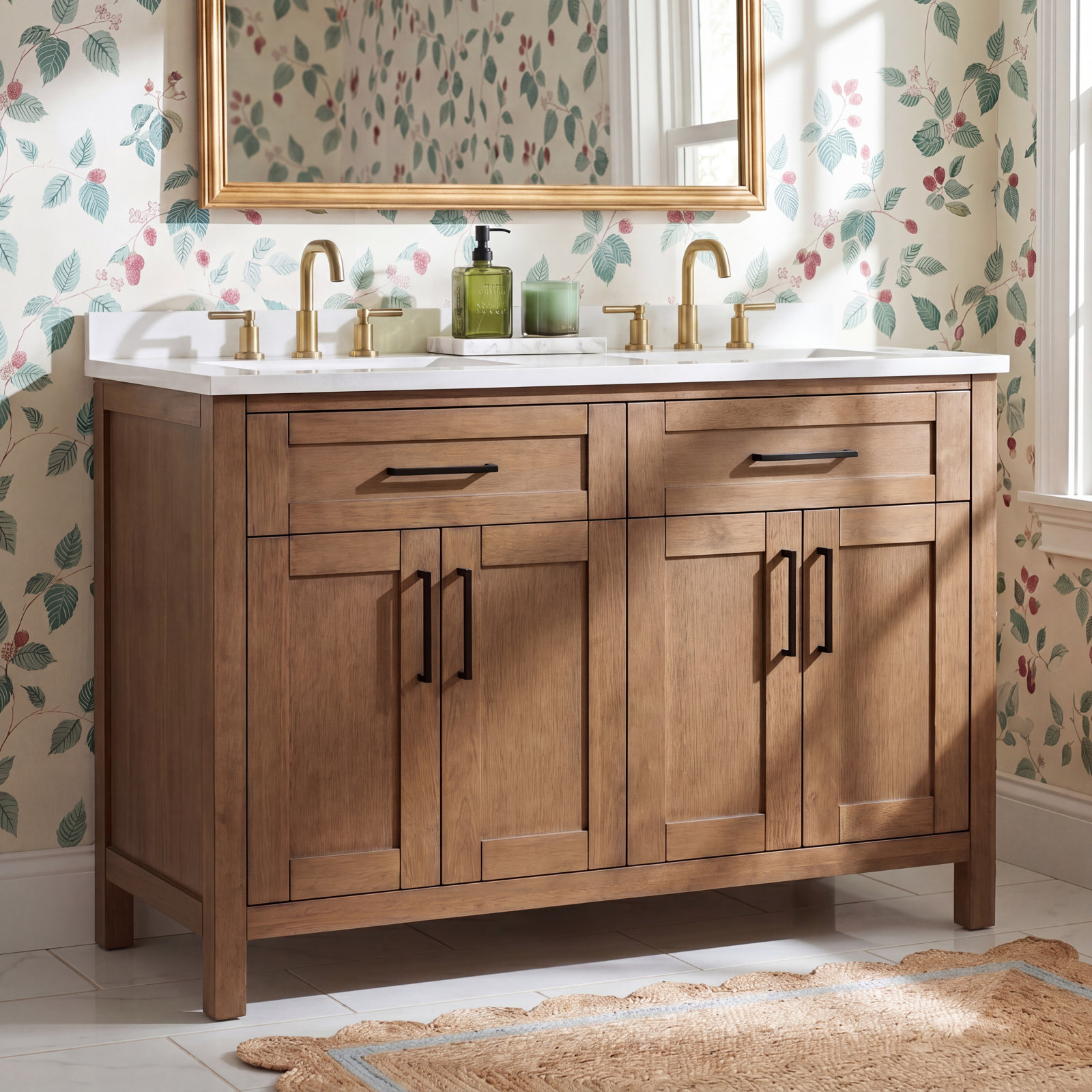 Tahoe 48" Double Bathroom Vanity, Almond Latte Brushed, Yves, Matte Black