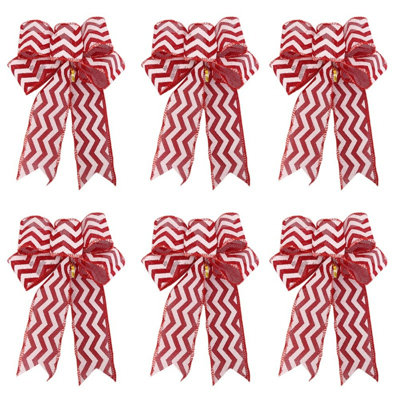 6 Pieces Burlap Christmas Decorative Bows, Handmade Bow Christmas Tree Toppers, Christmas Home Decorations, Red Stripes