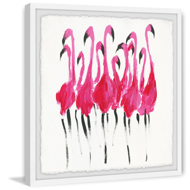Stand Straight Flamingos by Parvez Taj - Single Picture Frame Painting, 41cm H x 41cm W