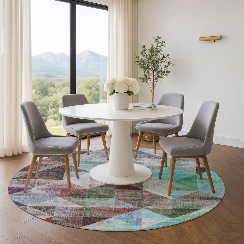 Premium Machine Washable Bissen Geometric Rug, Round 8'