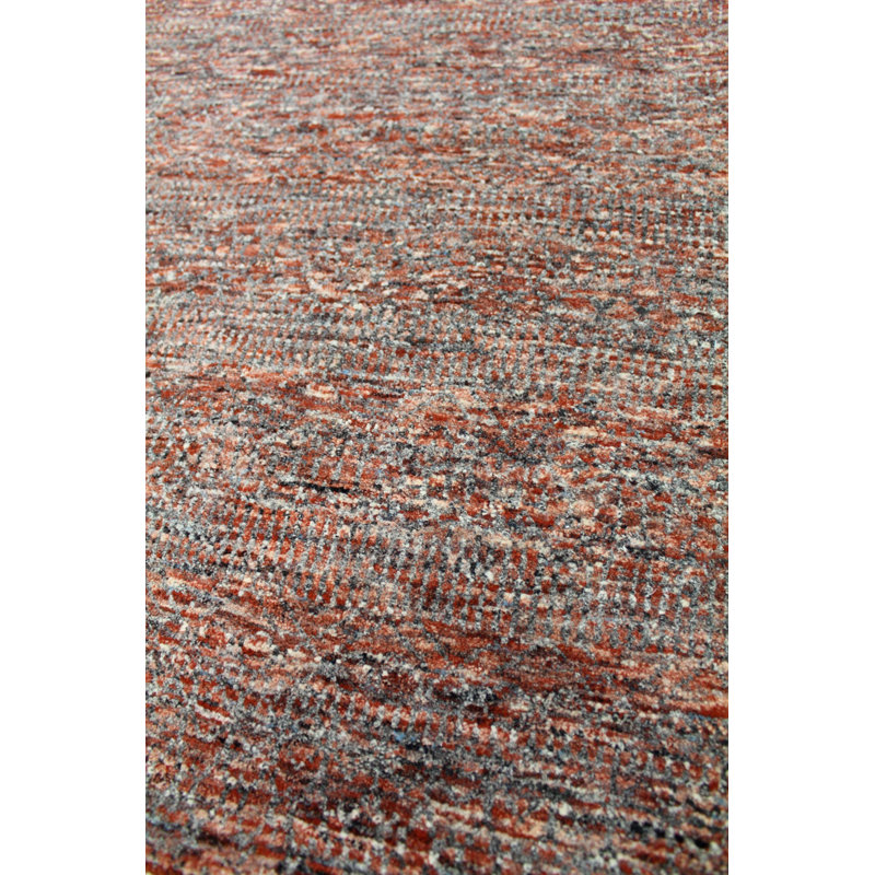 Tapis de couloir rouge en laine noué à la main de conception unique 2 pi 6 po x 10 pi Illusion