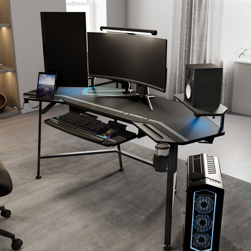 Curved Metal Base Computer Desk, Black