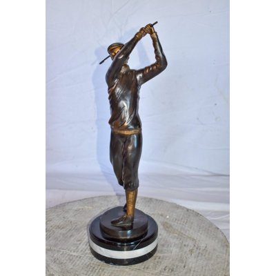Evyonne Golfer In Action Bronze Statue Mounted on Marble Size: 11" x 5" x 23"H