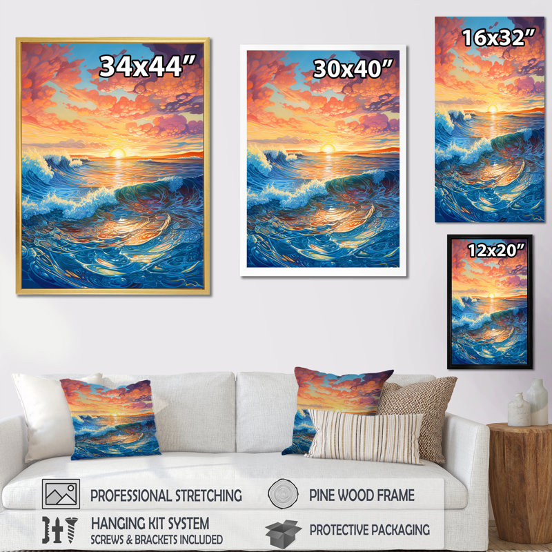 «Rainbow Ocean Sunrise III», reproduction sur toile, Cadre flottant noir, H 40 po x l 30 po x P 1,5 po