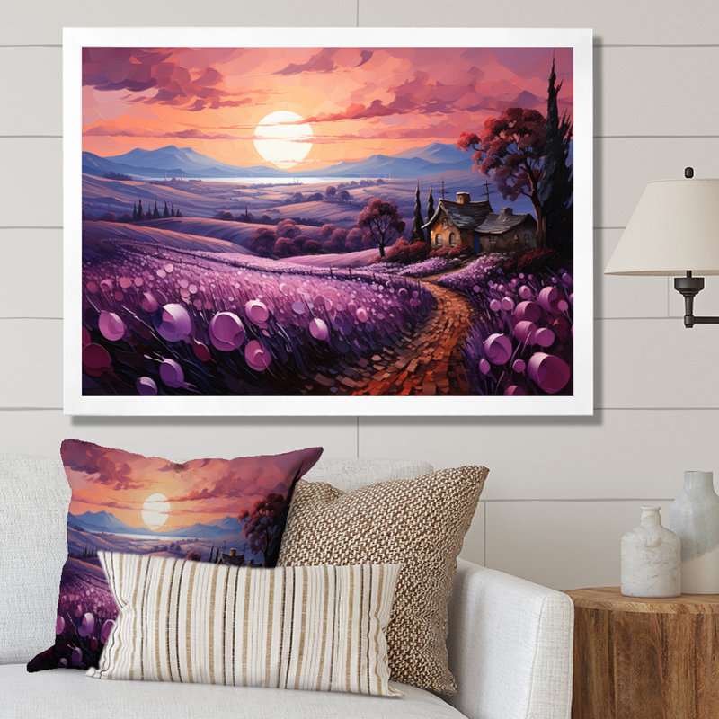 Paysage campagne lavande patchwork I, Cadre photo blanc, H 30 po x l 40 po x P 1,5 po