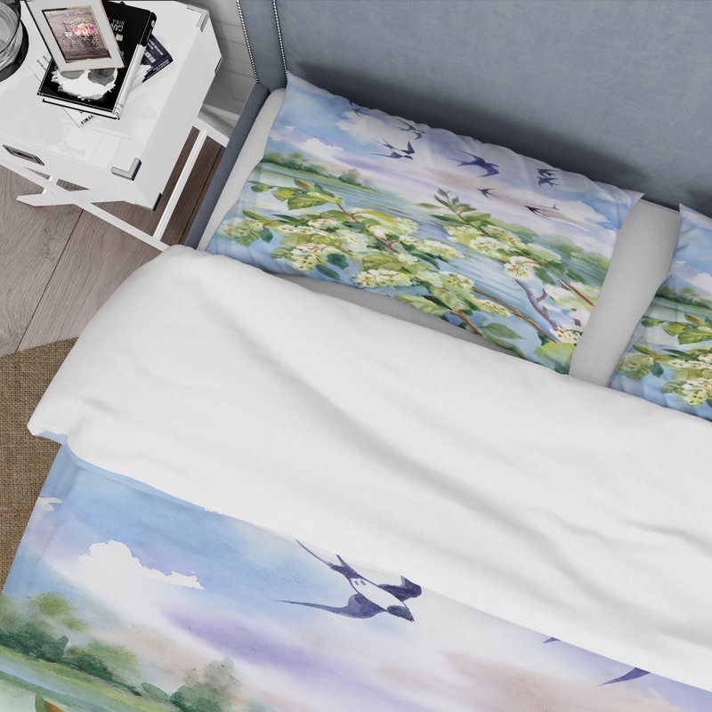 Fleurs de cerisiers en fleurs au printemps - Ensemble de housse de couette traditionnel - Polyester en microfibre