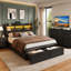 Ensemble de chambre à coucher moderne | Lit plateforme avec rangement et tête de lit à DEL et commode à 8 tiroirs, ensemble de rangement pour chambre à coucher avec finition en bois noir-132440601