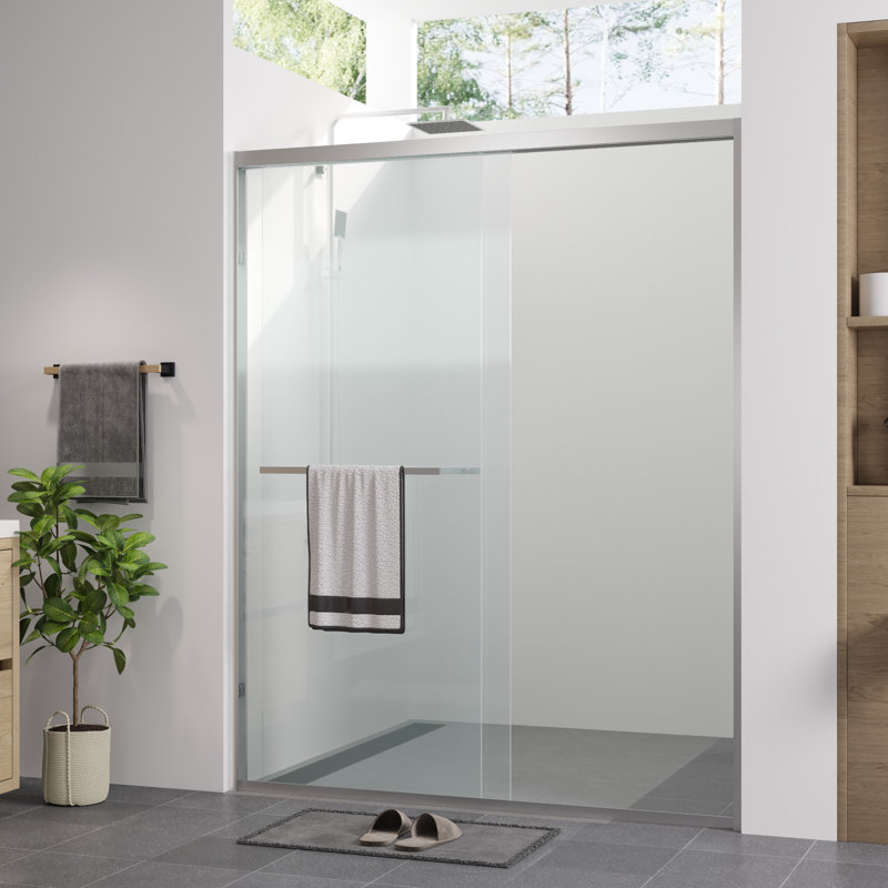 56 - 60" Width Finished Double Sliding Glass Shower Enclosure With Tempered Glass, Easy To Install And Rust In Bathroom Adjustable 1/4"  6Mm  Waterproof For
