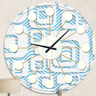 Horloge murale 3D blanche et bleue I - Mid-Century