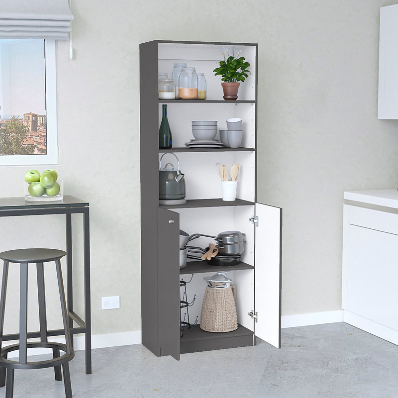 Home 2-Door Bookcase, Modern Storage Unit With Dual Doors And Multi-Tier Shelves, Gray