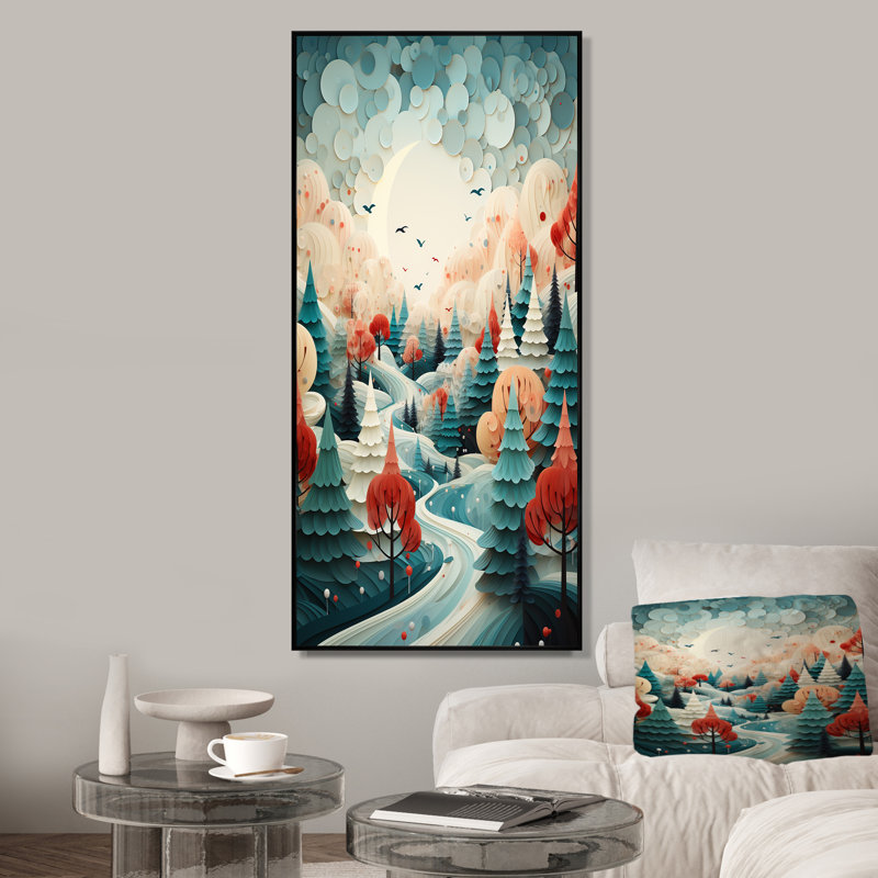 Orange et vert pin de Noël festif II - forêt, art mural, Cadre flottant noir, 40" H x 30" W