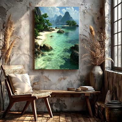 Impression sur toile de plage tropicale, impression de l'eau de mer, île de la côte rocheuse, impression sur toile, salon de chambre à coucher, décoration de bureau, décoration murale surréelle moderne pour appartement, loft, entrée, maison