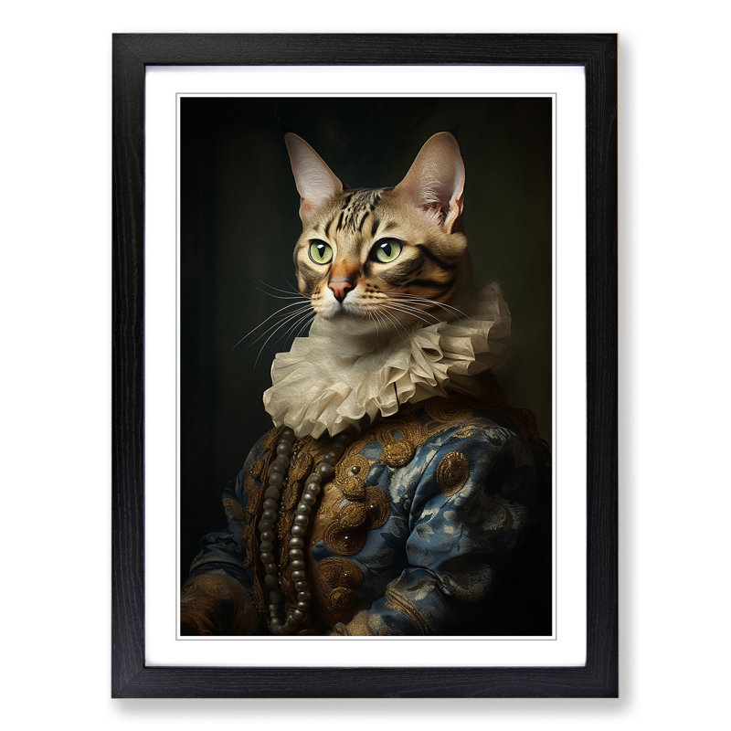 Bengal Cat Rococo Art - Framed Print, Black Framed, 34cm H x 25cm W x 2cm D
