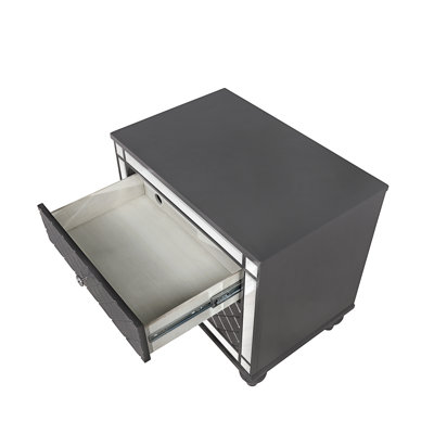 Contemporary 2-Drawer Mirrored - 28.0" L x 18.3" W x 26.5" H - Solid Wood - Nightstand - Gray
