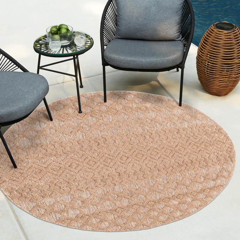 Groce Geometric Indoor / Outdoor Rug, Round 5'3"