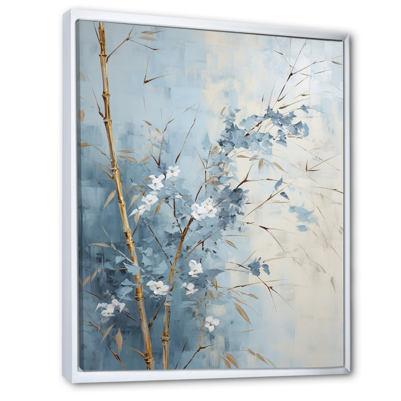Reproduction d'art sur toile de bambou bleu et blanc Zen Moment_106592, H 32 po x l 16 po x P 1 po, Cadre flottant blanc