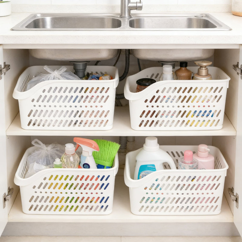Rangement sous l'évier avec roulettes, 4 paniers de rangement pour armoire, armoire de cuisine, salle de bain et garde-manger, paniers de rangement en plastique multifonctionnels pour espaces étroits